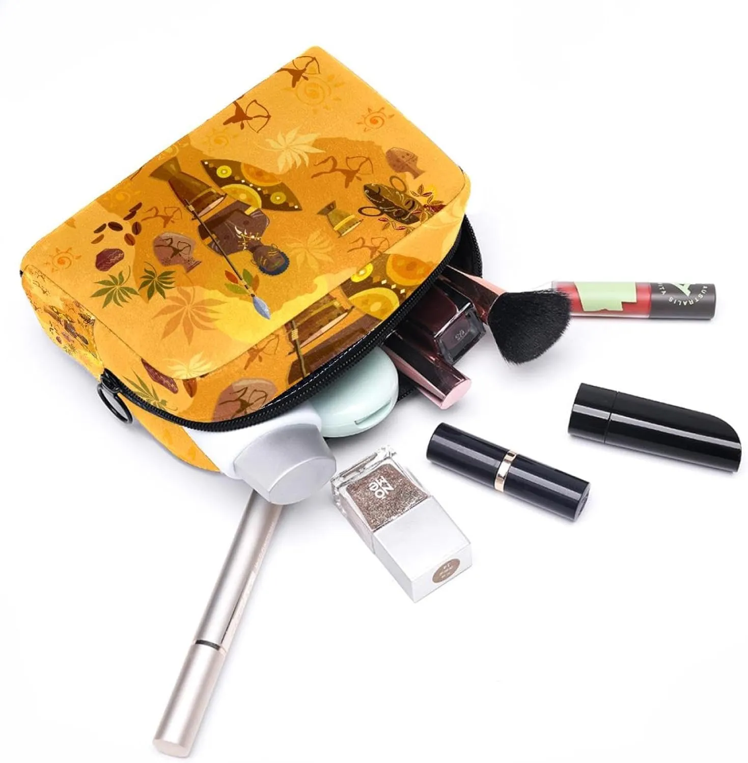 Makeup Organizer Bag, Funny Africa Map illustration Pencil Case Cosmetic Storage Bag Portable Toiletry Pouch for Women, Men, Traveling, School