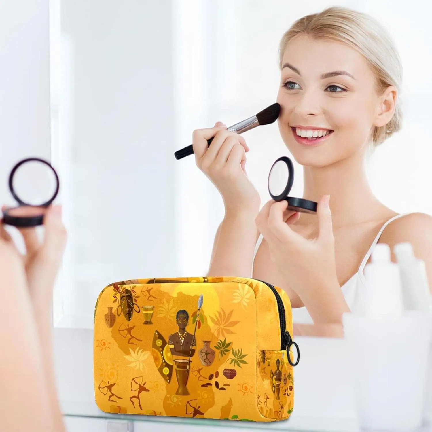 Makeup Organizer Bag, Funny Africa Map illustration Pencil Case Cosmetic Storage Bag Portable Toiletry Pouch for Women, Men, Traveling, School