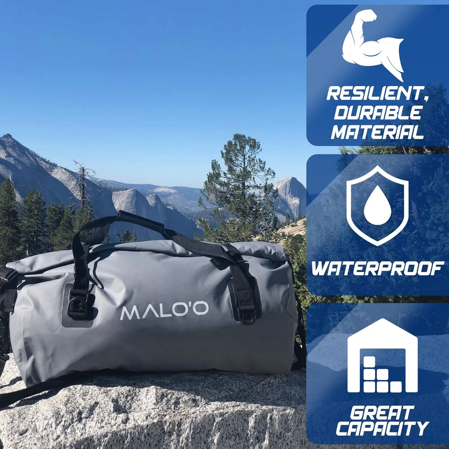 Malo'o Waterproof Dry Bag Duffel 40L/60L/100L, Roll Top Duffel Keeps Gear Dry for Kayaking, Rafting, Boating, Swimming, Camping, Hiking, Beach, Fishing - Internal & External Pockets and Molle Loops