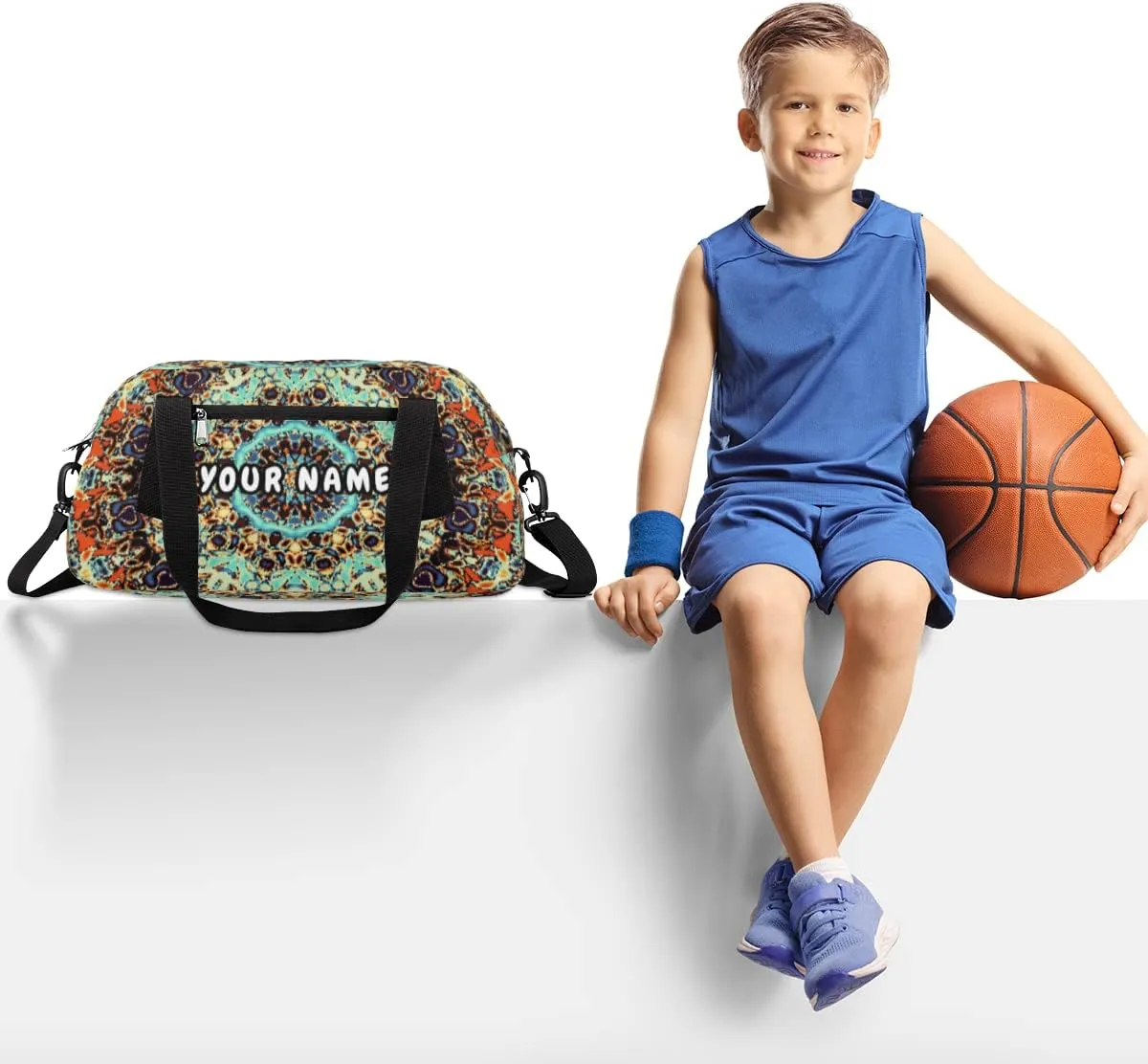 Mandala Personalized Kids Duffel Bag for Girls Boys, Mandala Debris Custom Name Dance Bag Overnight Small Duffel Bag Carry On Weekend Sports Travel Bag for School Practice Gymnastics Ballet