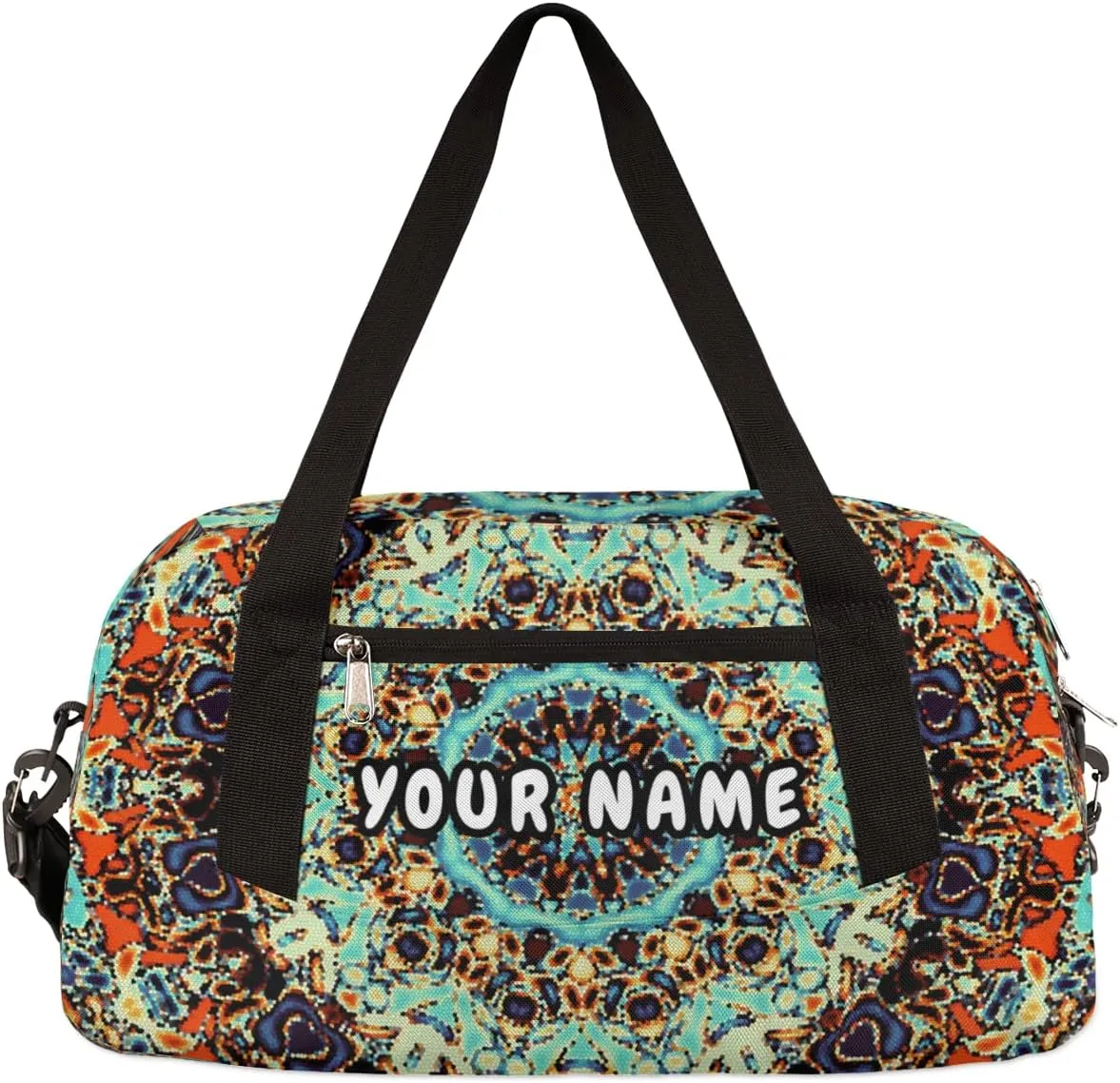 Mandala Personalized Kids Duffel Bag for Girls Boys, Mandala Debris Custom Name Dance Bag Overnight Small Duffel Bag Carry On Weekend Sports Travel Bag for School Practice Gymnastics Ballet