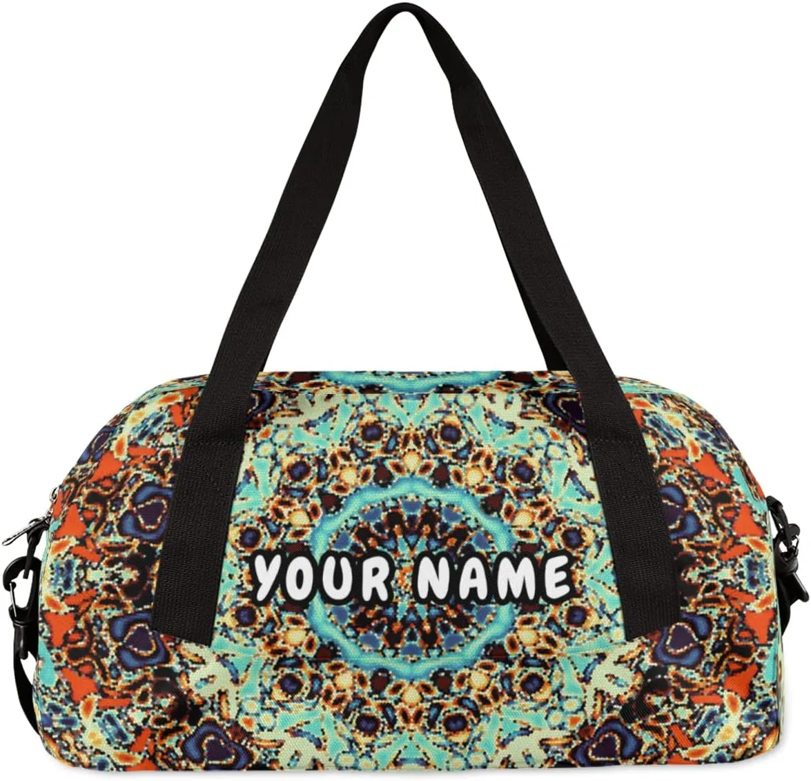 Mandala Personalized Kids Duffel Bag for Girls Boys, Mandala Debris Custom Name Dance Bag Overnight Small Duffel Bag Carry On Weekend Sports Travel Bag for School Practice Gymnastics Ballet
