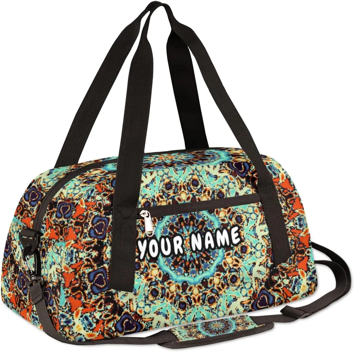 Mandala Personalized Kids Duffel Bag for Girls Boys, Mandala Debris Custom Name Dance Bag Overnight Small Duffel Bag Carry On Weekend Sports Travel Bag for School Practice Gymnastics Ballet