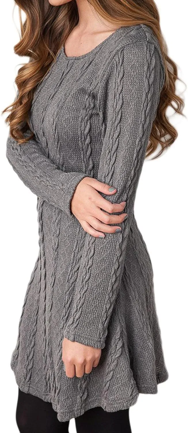 Mansy Sweater Dress for Women Cable Knit Ribbed A-Line Short Fitted Pullover Sweaters Dresses Fall Winter