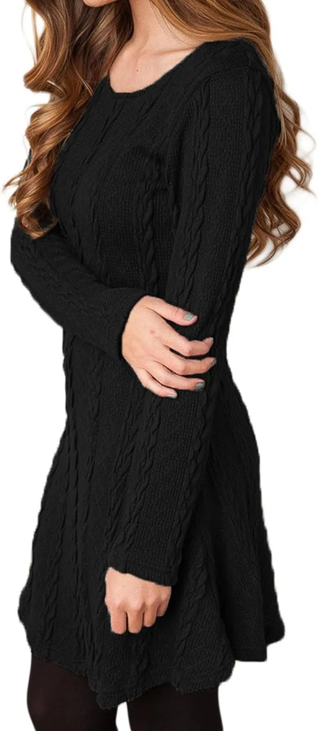 Mansy Sweater Dress for Women Cable Knit Ribbed A-Line Short Fitted Pullover Sweaters Dresses Fall Winter