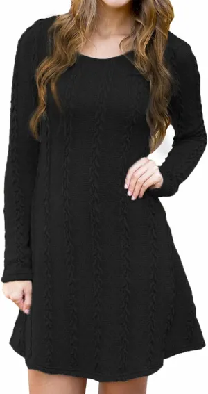 Mansy Sweater Dress for Women Cable Knit Ribbed A-Line Short Fitted Pullover Sweaters Dresses Fall Winter