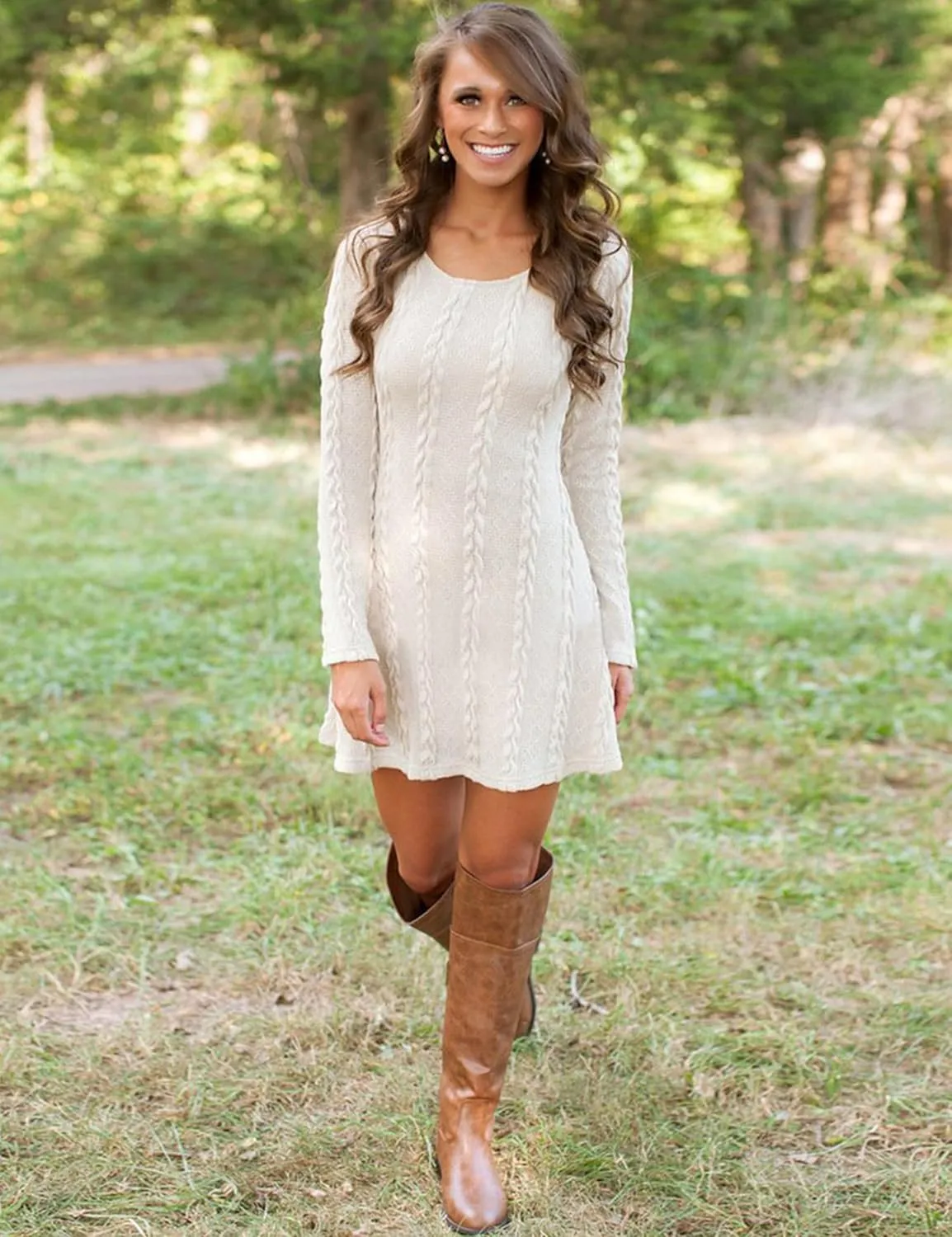 Mansy Sweater Dress for Women Cable Knit Ribbed A-Line Short Fitted Pullover Sweaters Dresses Fall Winter