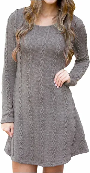 Mansy Sweater Dress for Women Cable Knit Ribbed A-Line Short Fitted Pullover Sweaters Dresses Fall Winter