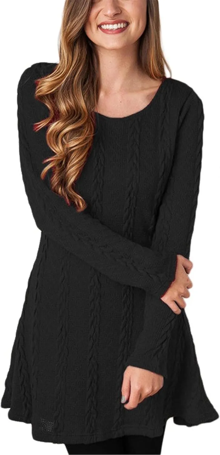 Mansy Sweater Dress for Women Cable Knit Ribbed A-Line Short Fitted Pullover Sweaters Dresses Fall Winter