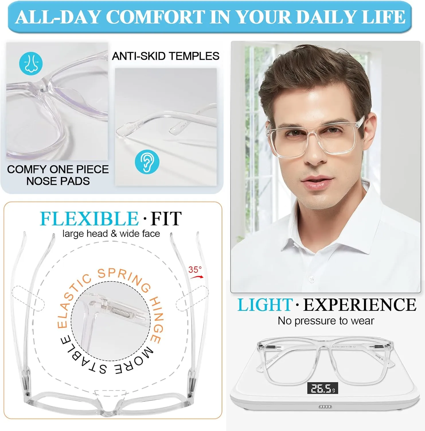 MARE AZZURO Oversized Bifocal Reading Glasses Men Blue Light Blocking Readers 1.0 1.25 1.5 1.75 2.0 2.25 2.5 2.75 3.0 3.5