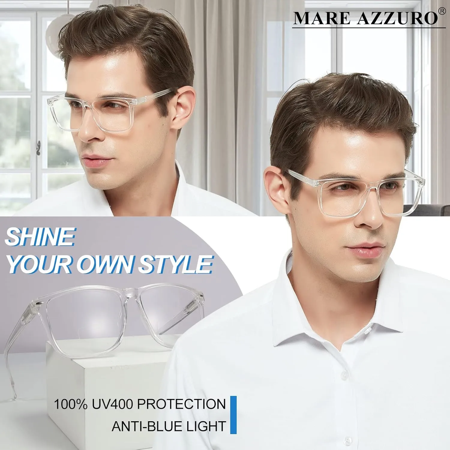 MARE AZZURO Oversized Bifocal Reading Glasses Men Blue Light Blocking Readers 1.0 1.25 1.5 1.75 2.0 2.25 2.5 2.75 3.0 3.5