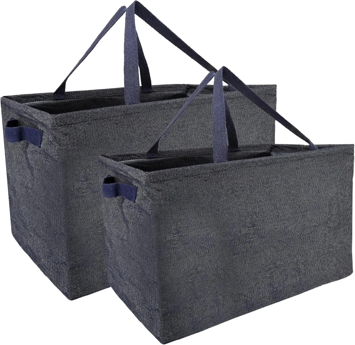 Marubhumi Reusable Grocery Bags Cotton (2 Pack),Large Heavy Duty Grocery Tote Bag Water Resistant Shopping Bags Box Shape to Stand Up, Stay Open, Fold Flat,Bins Basket & Reinforced Bottom (Blue)