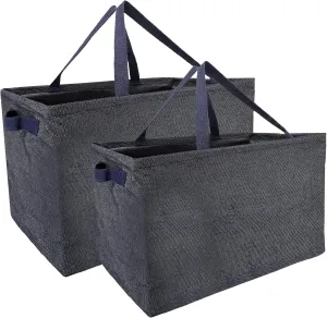 Marubhumi Reusable Grocery Bags Cotton (2 Pack),Large Heavy Duty Grocery Tote Bag Water Resistant Shopping Bags Box Shape to Stand Up, Stay Open, Fold Flat,Bins Basket & Reinforced Bottom (Blue)