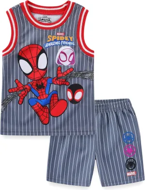 Marvel Spider-Man Miles Morales Avengers Boys Tank Top Shirt and Active Mesh Short Set for Toddlers and Big Kids