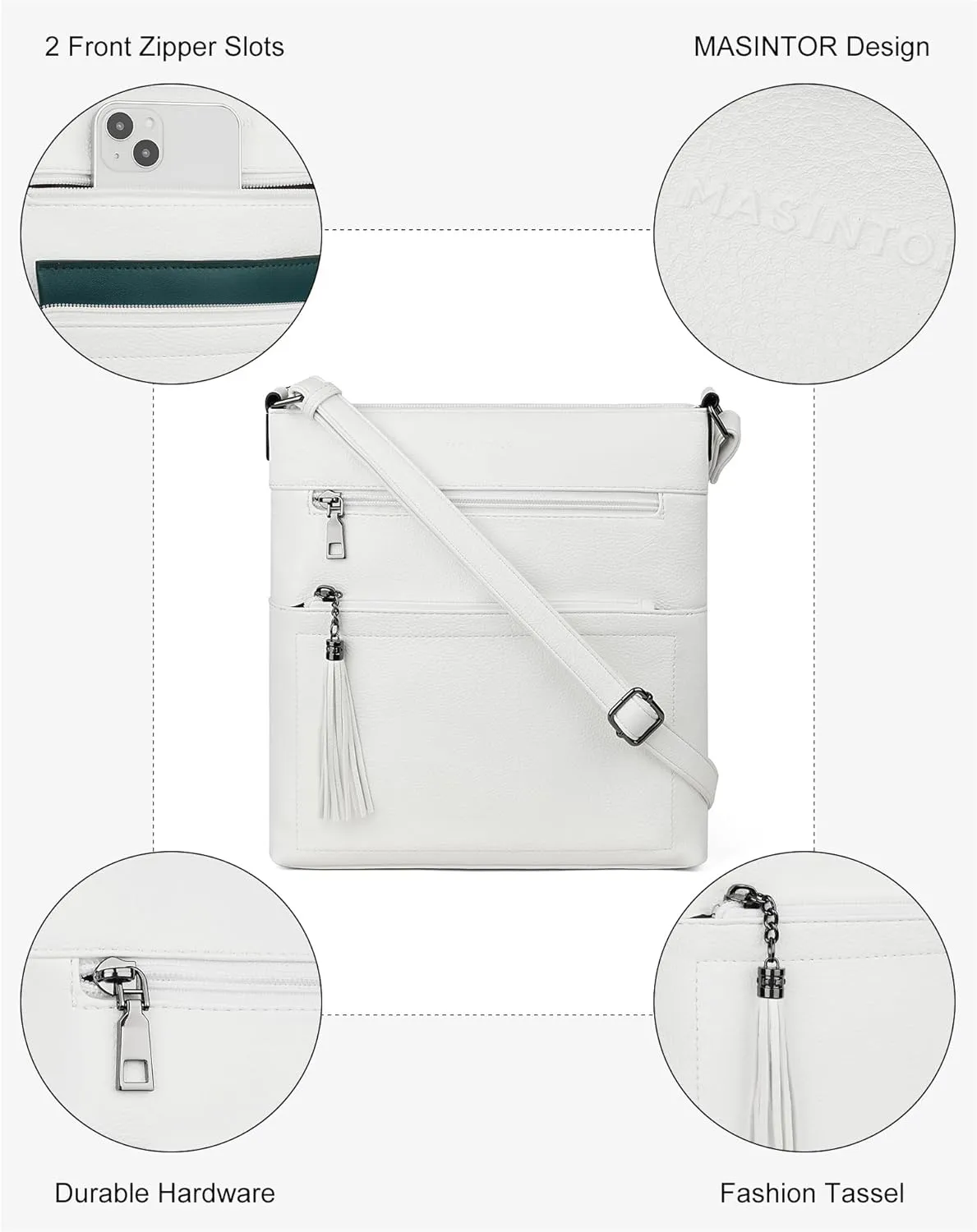 MASINTOR Crossbody Purses for Women, Multi Pocket Casual Crossbody Bag, Adjustable Strap Shoulder Bag with Tassel