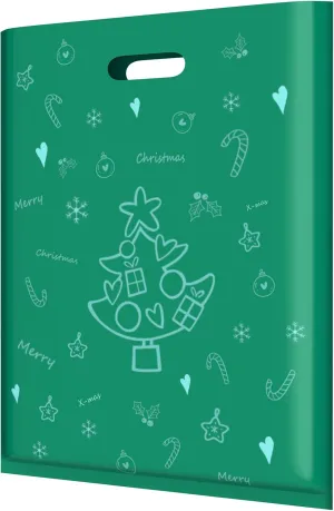 MeFacys Christmas Shopping Bags 50 Pcs 15x12 inch Xmas Gift bags for Boutique, Plastic Green Retail Bags with Merry Christmas Pattern for Wrapping Holiday Presents Party Favor Bags