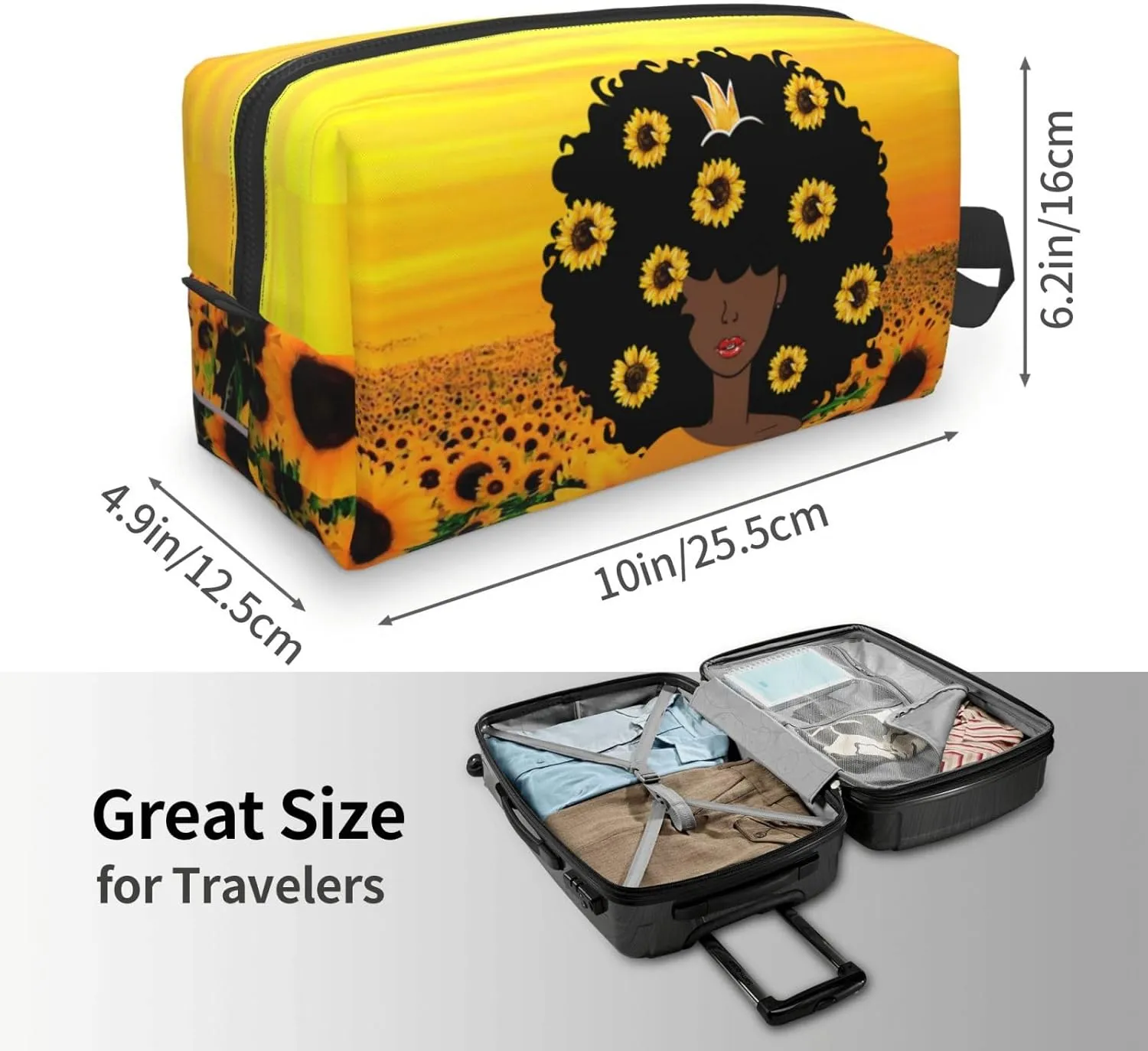 Melanin Beauty Travel Cosmetic Bag - Black Melanin Queen Art Printed Makeup Organizer for Women