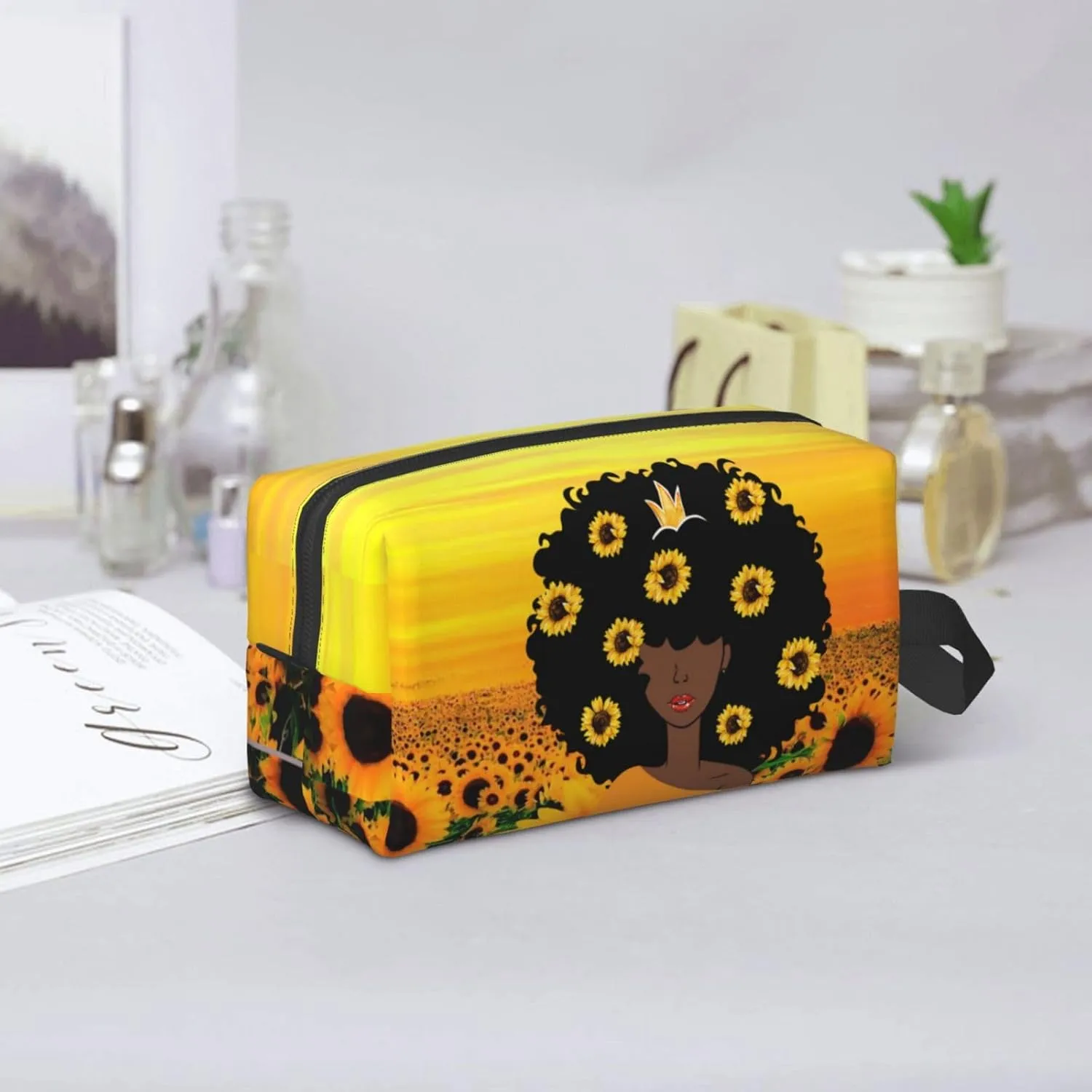 Melanin Beauty Travel Cosmetic Bag - Black Melanin Queen Art Printed Makeup Organizer for Women