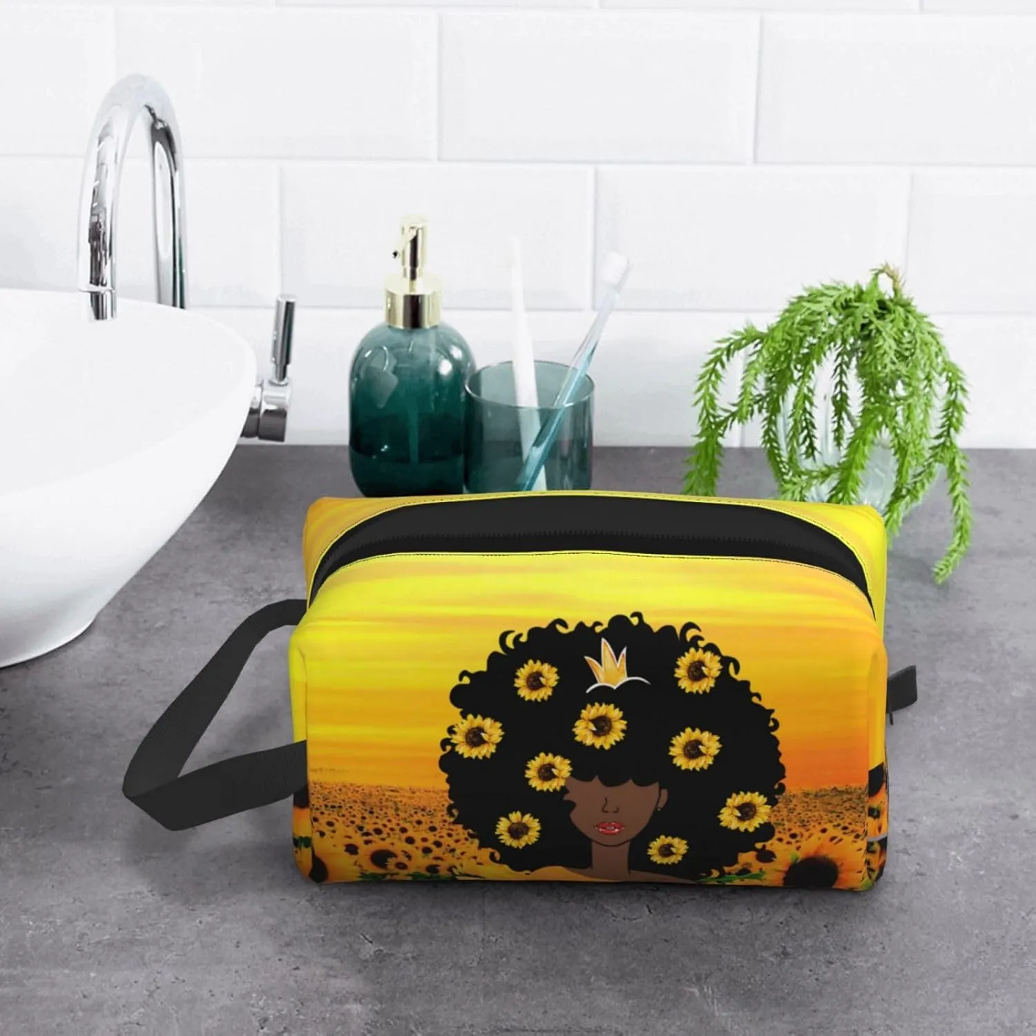 Melanin Beauty Travel Cosmetic Bag - Black Melanin Queen Art Printed Makeup Organizer for Women