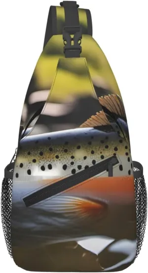 Men's Casual Crossbody Chest Bag for Traveling, Work, and Daily Use with High Storage Capacity and Comfortable Shoulder Strap Brook Trout Fly Fishing Printed