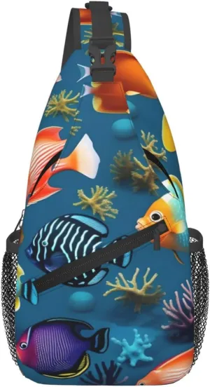 Men's Casual Crossbody Chest Bag for Traveling, Work, and Daily Use with High Storage Capacity and Comfortable Shoulder Strap Submarine reef fish Prints