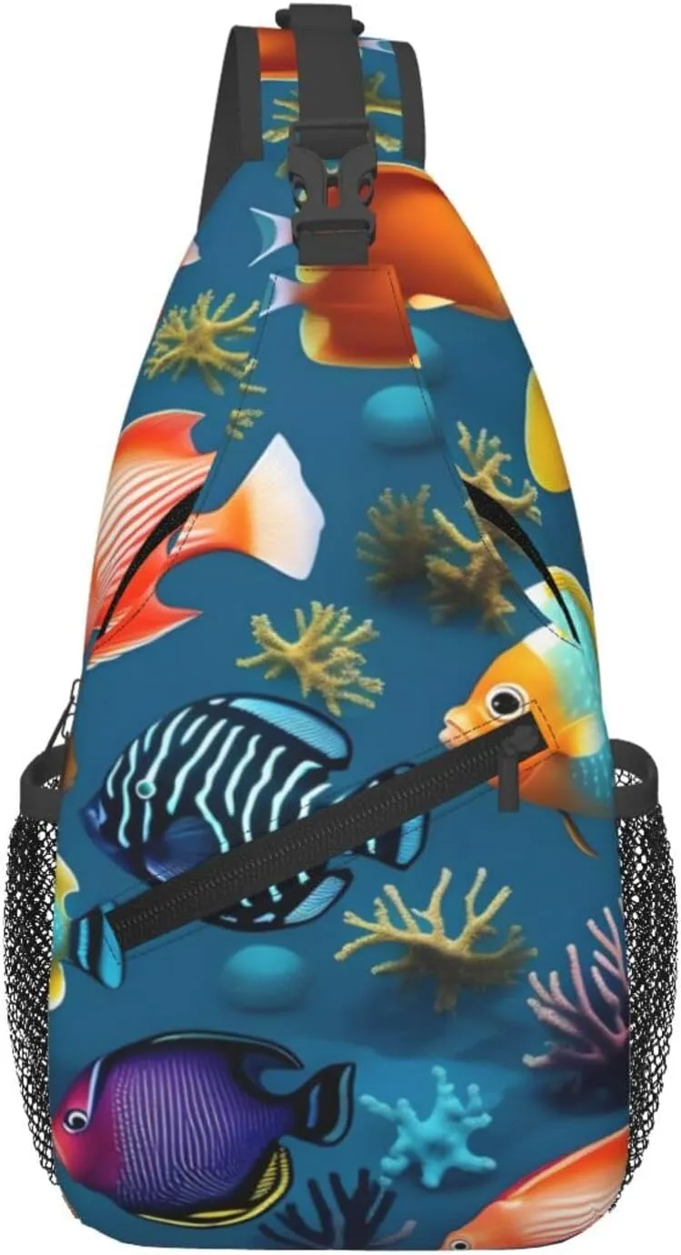 Men's Casual Crossbody Chest Bag for Traveling, Work, and Daily Use with High Storage Capacity and Comfortable Shoulder Strap Submarine reef fish Prints