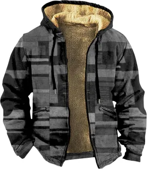 Mens Vintage Fleece Jacket Sherpa Lined Winter Coats Fall Winter Puffer Jacket Windproof Casual Hoodies with Pocket