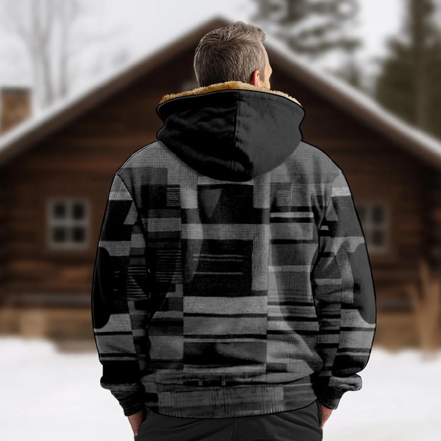 Mens Vintage Fleece Jacket Sherpa Lined Winter Coats Fall Winter Puffer Jacket Windproof Casual Hoodies with Pocket