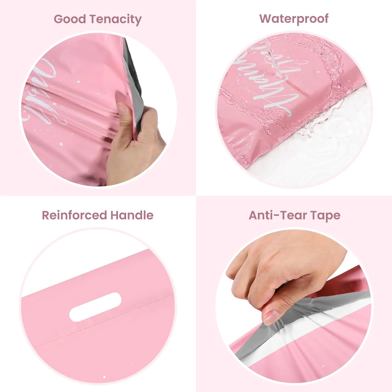 Metronic Poly Mailers 10x13 100 Pcs | Upgrade Design Shipping Bags with Handle | Plastic Mailing Bags for Small Business and Clothes | Thick Package Bags Christmas Poly Mailers Pink
