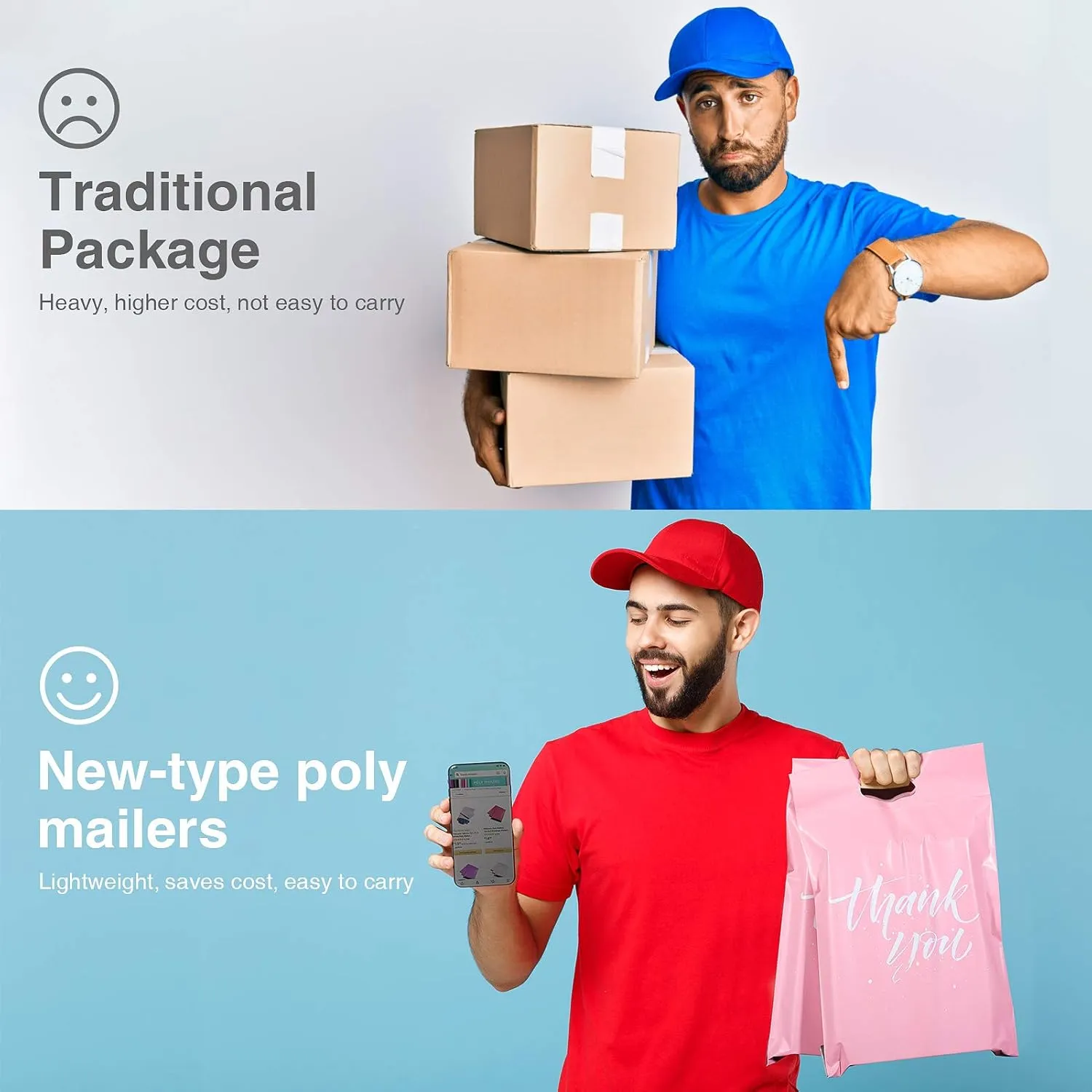 Metronic Poly Mailers 10x13 100 Pcs | Upgrade Design Shipping Bags with Handle | Plastic Mailing Bags for Small Business and Clothes | Thick Package Bags Christmas Poly Mailers Pink