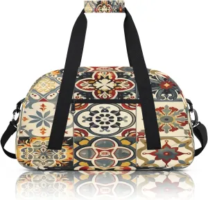 Mexican Tile Boho Mexico Small Gym Bag 18 inch Carry On Duffel Bag for Weekender Travel Sports Workout Yoga Gymnastics Dance Ballet