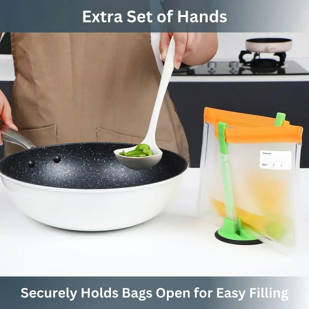 MHSEcoFriendly® Meal Prep Storage Kit - 15 Reusable Freezer Bags, Baggy Rack, & 20 Strong Freezer Labels | BPA-Free, Leakproof, & Multipurpose Food Storage