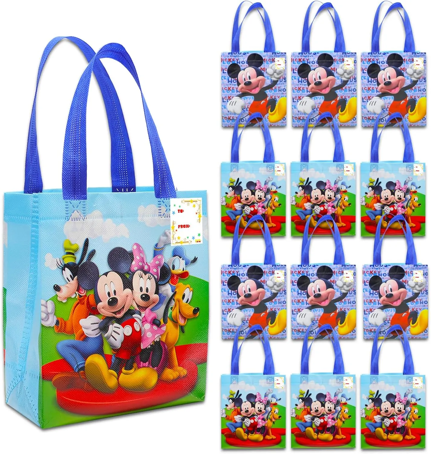 Mickey and Friends Party Favor Bags Set – 12 Pack of 8" Mickey Mouse Party Goodie Bags for Kids Bulk Reusable Totes | Disney Birthday Party Supplies