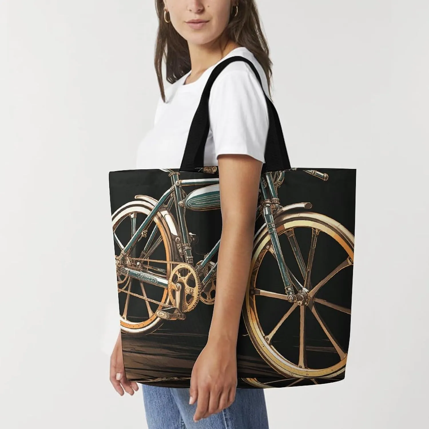 Microphone with Music Notes Tote Bag for Women Reusable Grocery Shoulder Bag Shopping Bags for Travel, Groceries