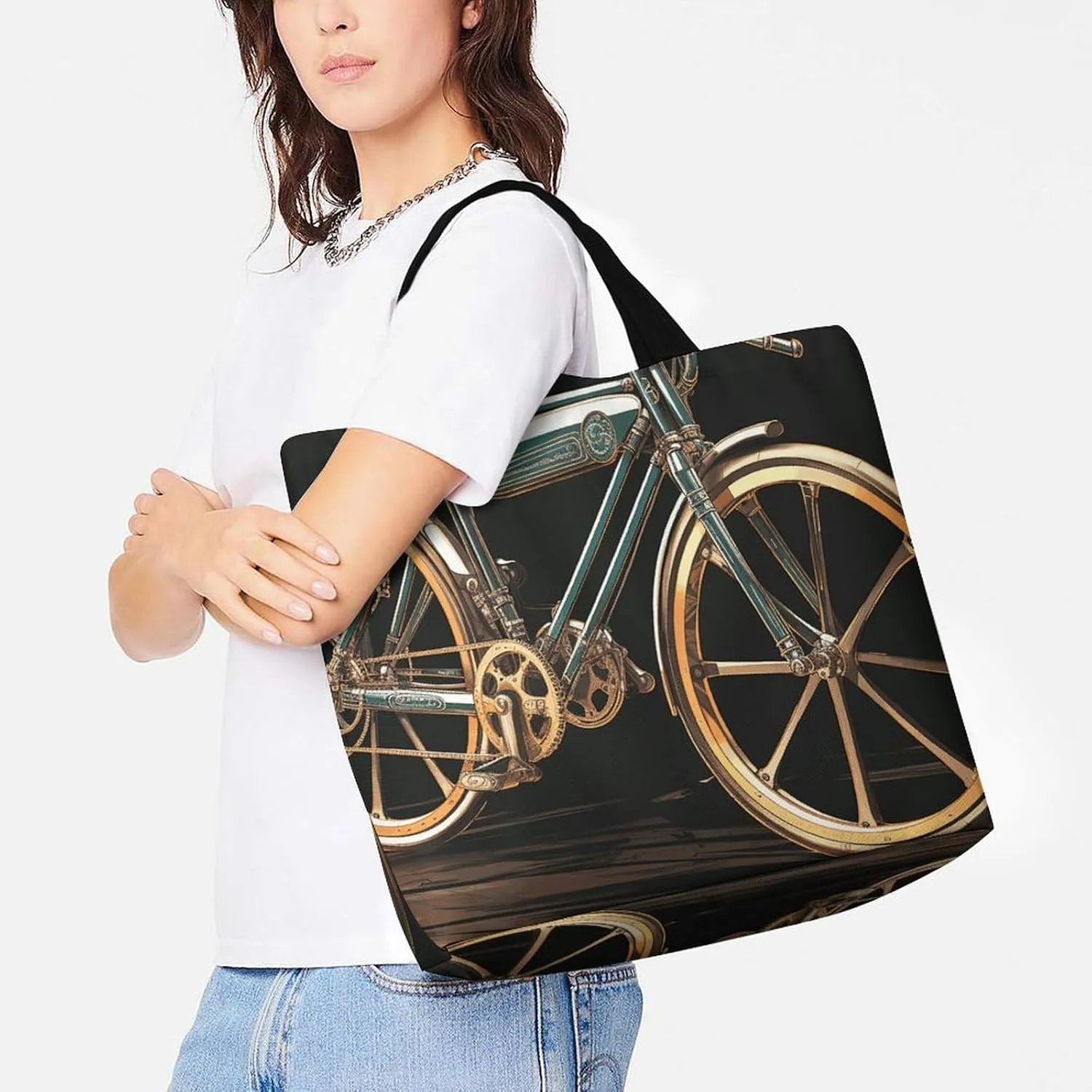 Microphone with Music Notes Tote Bag for Women Reusable Grocery Shoulder Bag Shopping Bags for Travel, Groceries