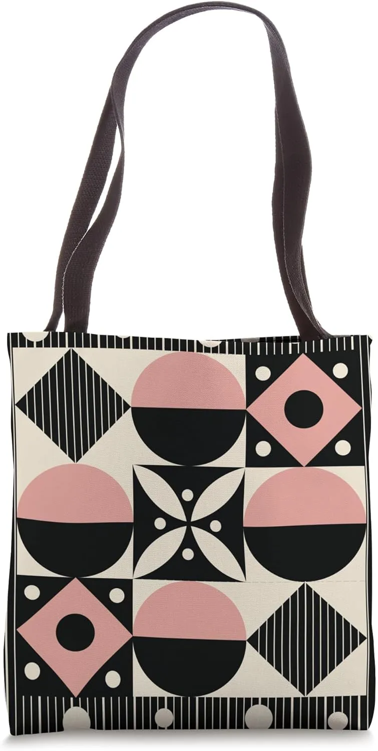 Mid Century Modern Geometric Black, Cream, Pink Tote Bag