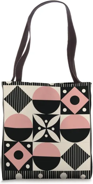 Mid Century Modern Geometric Black, Cream, Pink Tote Bag