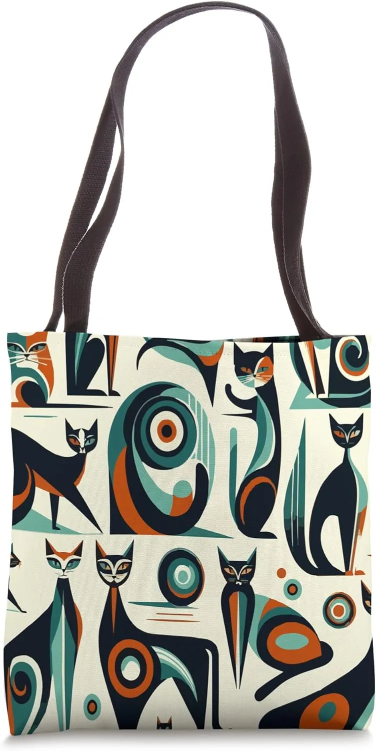 Midcentury Mid Century Cat Retro Atomic Age Space Modern Tote Bag