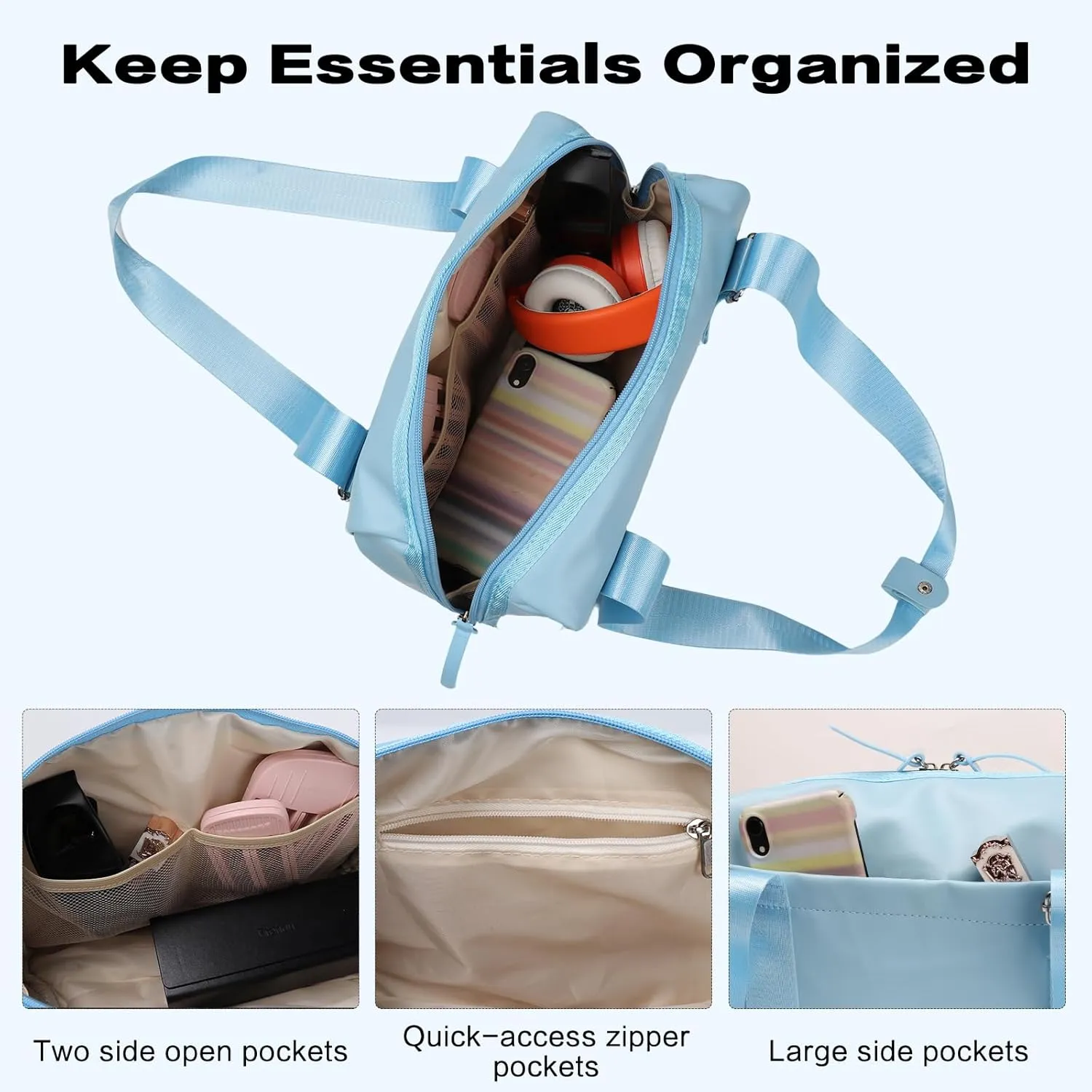 Mini Gym Bag for Women Girls Small Gym Tote Bag with Wet Compartment Waterproof Travel Duffle Bag Cute Workout Sport Bag (Blue)