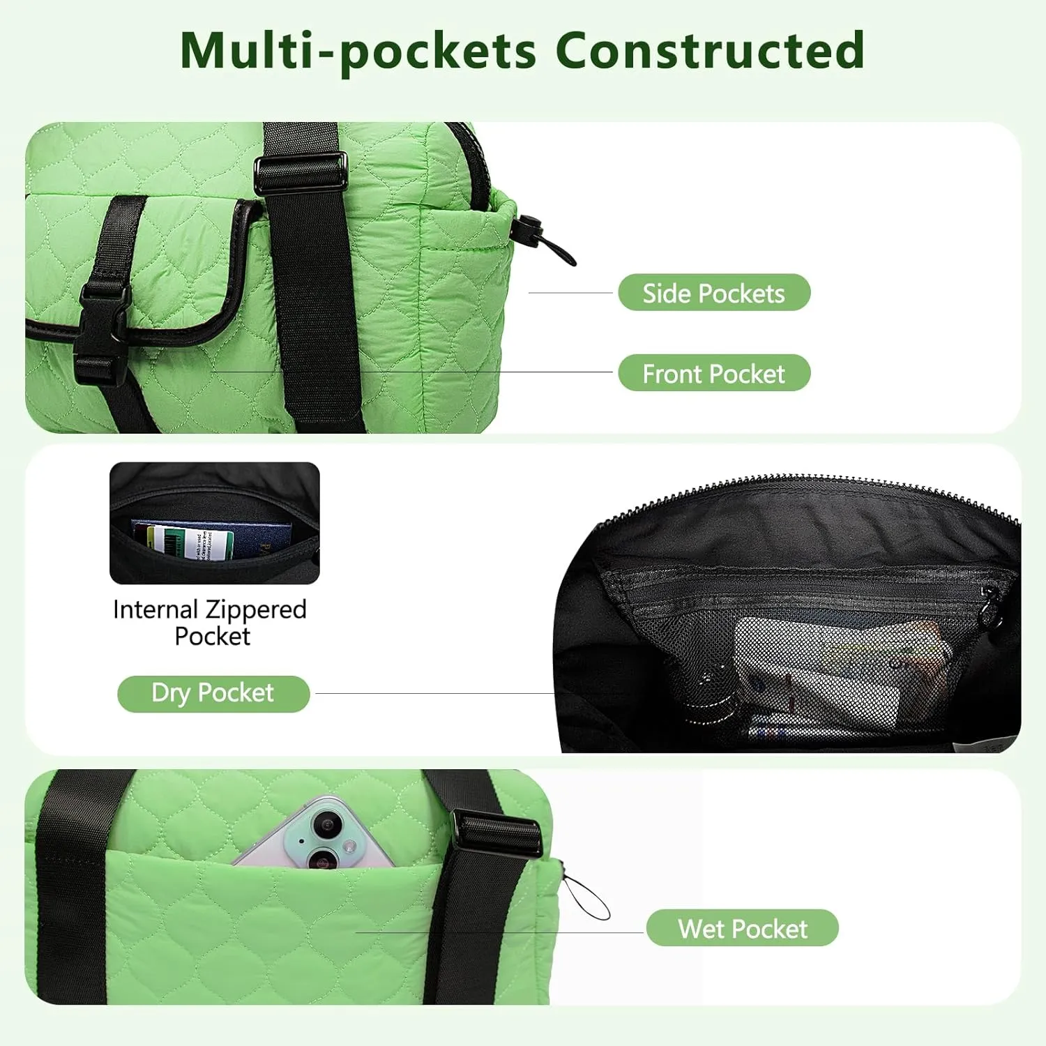 Mini gym bag for Women Waterproof Travel Duffle Bag Tote bag with Wet Compartments Small Workout Sport Bag for Girls (Green)