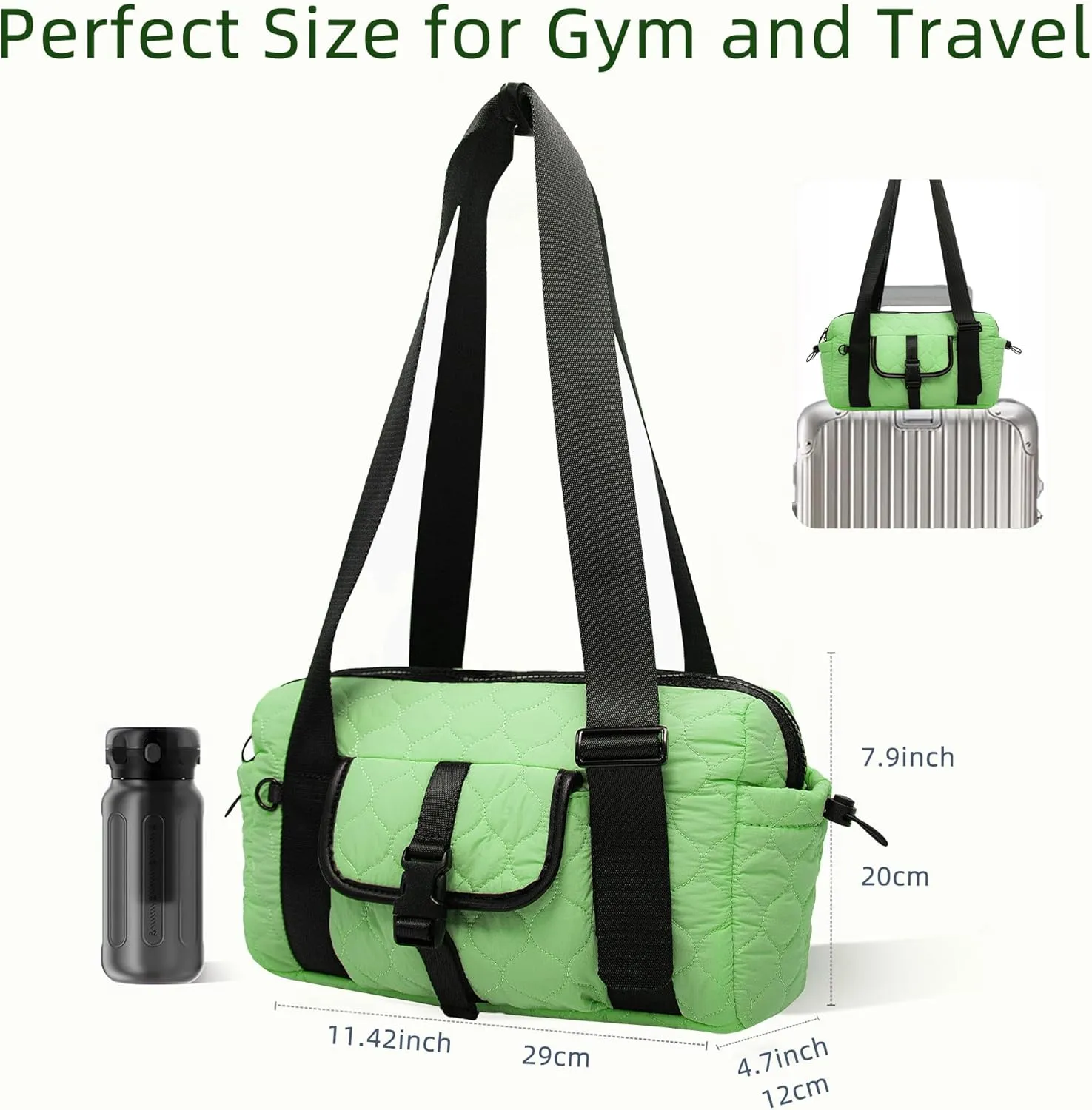 Mini gym bag for Women Waterproof Travel Duffle Bag Tote bag with Wet Compartments Small Workout Sport Bag for Girls (Green)
