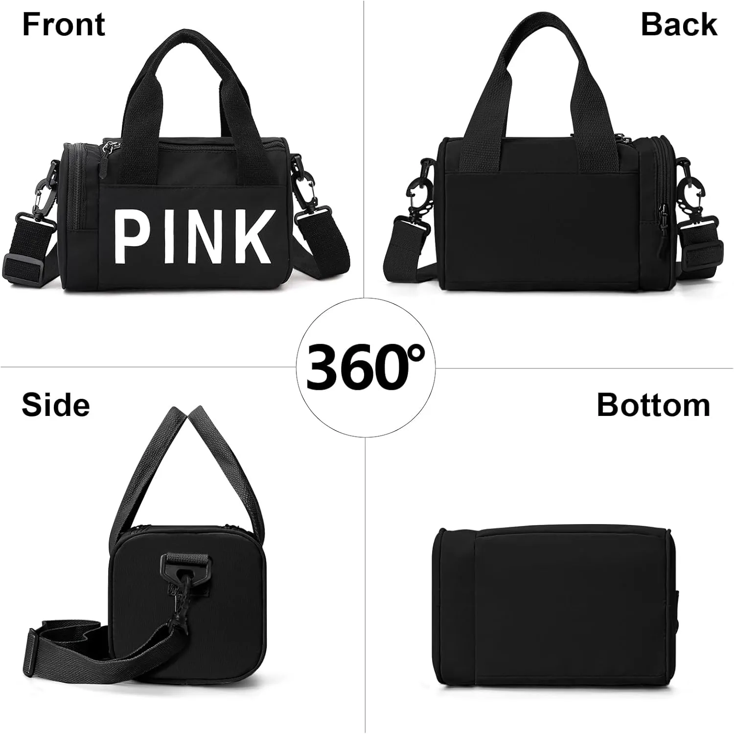Mini Small Crossbody Bag Gym Bag for Women Men, Cute Small Duffle Bag Aesthetic Sports Handbag, Waterproof Gym Tote Bag Portable Fitness Shoulder Bag for Sports Travel (Black-a)