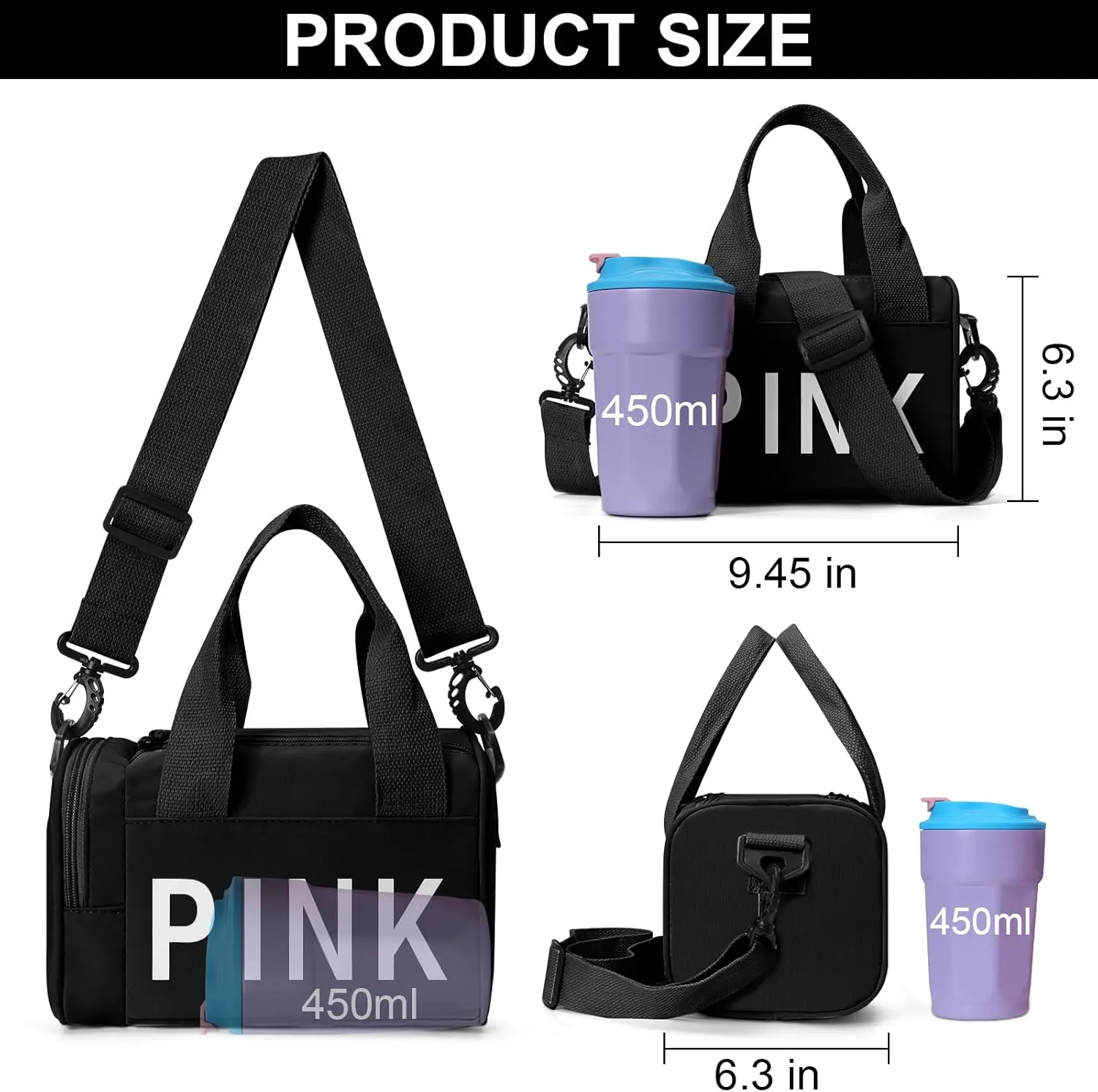 Mini Small Crossbody Bag Gym Bag for Women Men, Cute Small Duffle Bag Aesthetic Sports Handbag, Waterproof Gym Tote Bag Portable Fitness Shoulder Bag for Sports Travel (Black-a)