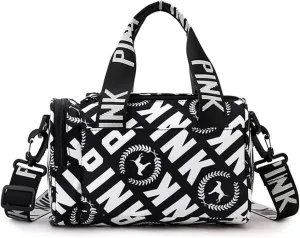 Mini Small Crossbody Bag Gym Bag for Women Men, Cute Small Duffle Bag Aesthetic Sports Handbag, Waterproof Gym Tote Bag Portable Fitness Shoulder Bag for Sports Travel (Black-b)