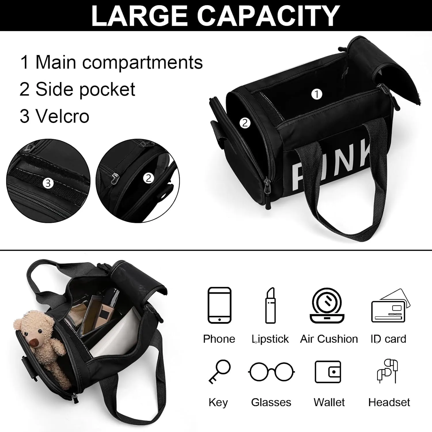 Mini Small Crossbody Bag Gym Bag for Women Men, Cute Small Duffle Bag Aesthetic Sports Handbag, Waterproof Gym Tote Bag Portable Fitness Shoulder Bag for Sports Travel (Black-b)