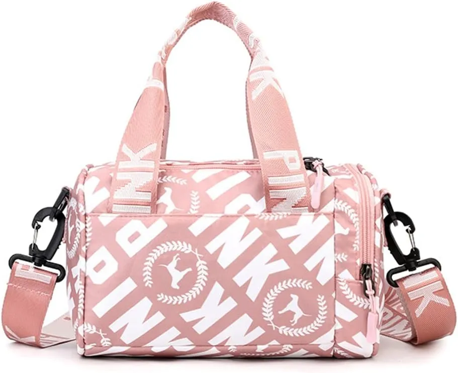 Mini Small Crossbody Bag Gym Bag for Women Men, Cute Small Duffle Bag Aesthetic Sports Handbag, Waterproof Gym Tote Bag Portable Fitness Shoulder Bag for Sports Travel (Pink-b)