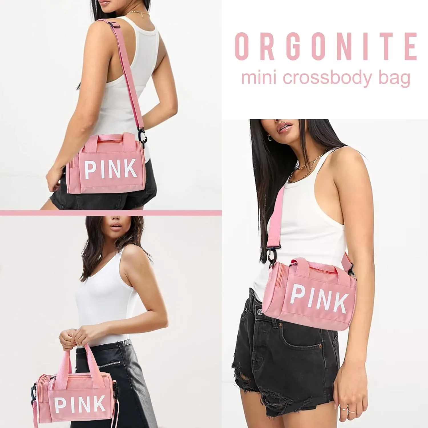 Mini Small Crossbody Bag Gym Bag for Women Men, Cute Small Duffle Bag Aesthetic Sports Handbag, Waterproof Gym Tote Bag Portable Fitness Shoulder Bag for Sports Travel (Pink-b)