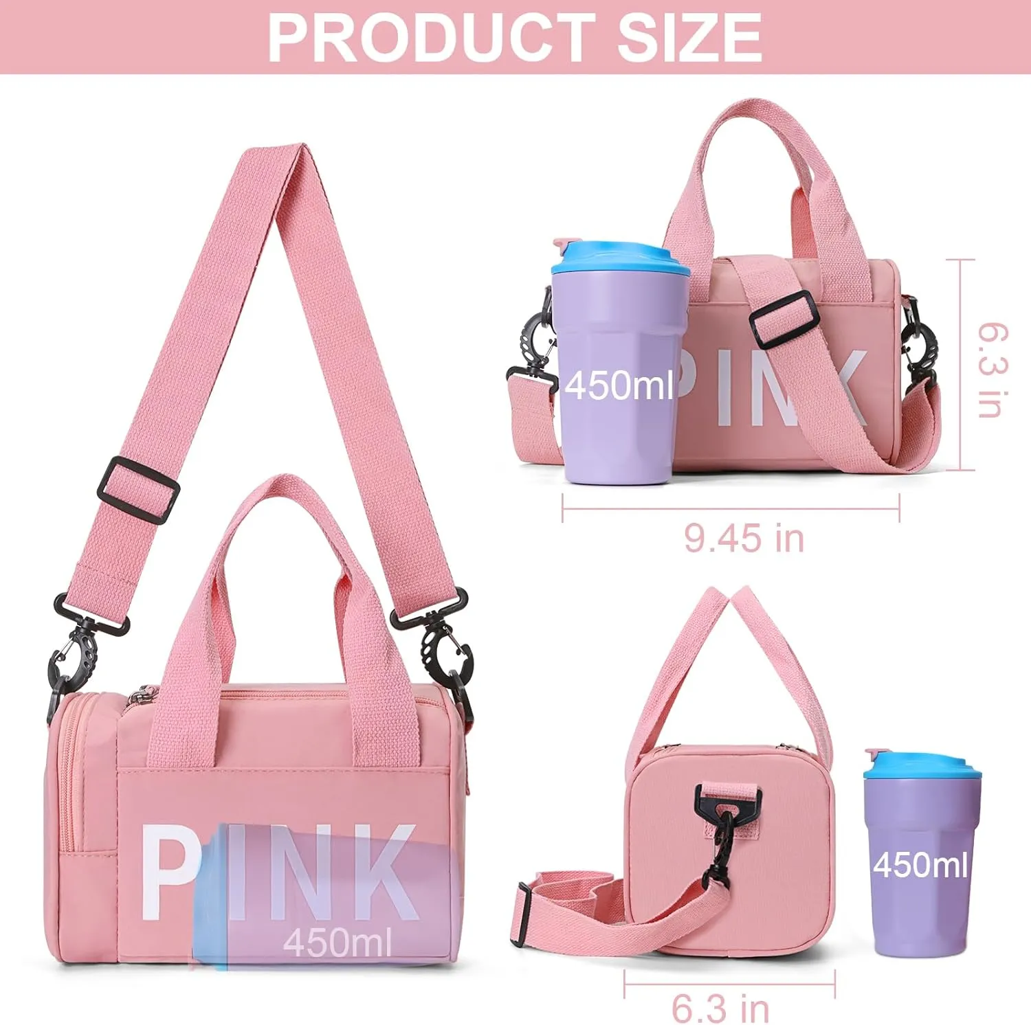 Mini Small Crossbody Bag Gym Bag for Women Men, Cute Small Duffle Bag Aesthetic Sports Handbag, Waterproof Gym Tote Bag Portable Fitness Shoulder Bag for Sports Travel (Pink-b)
