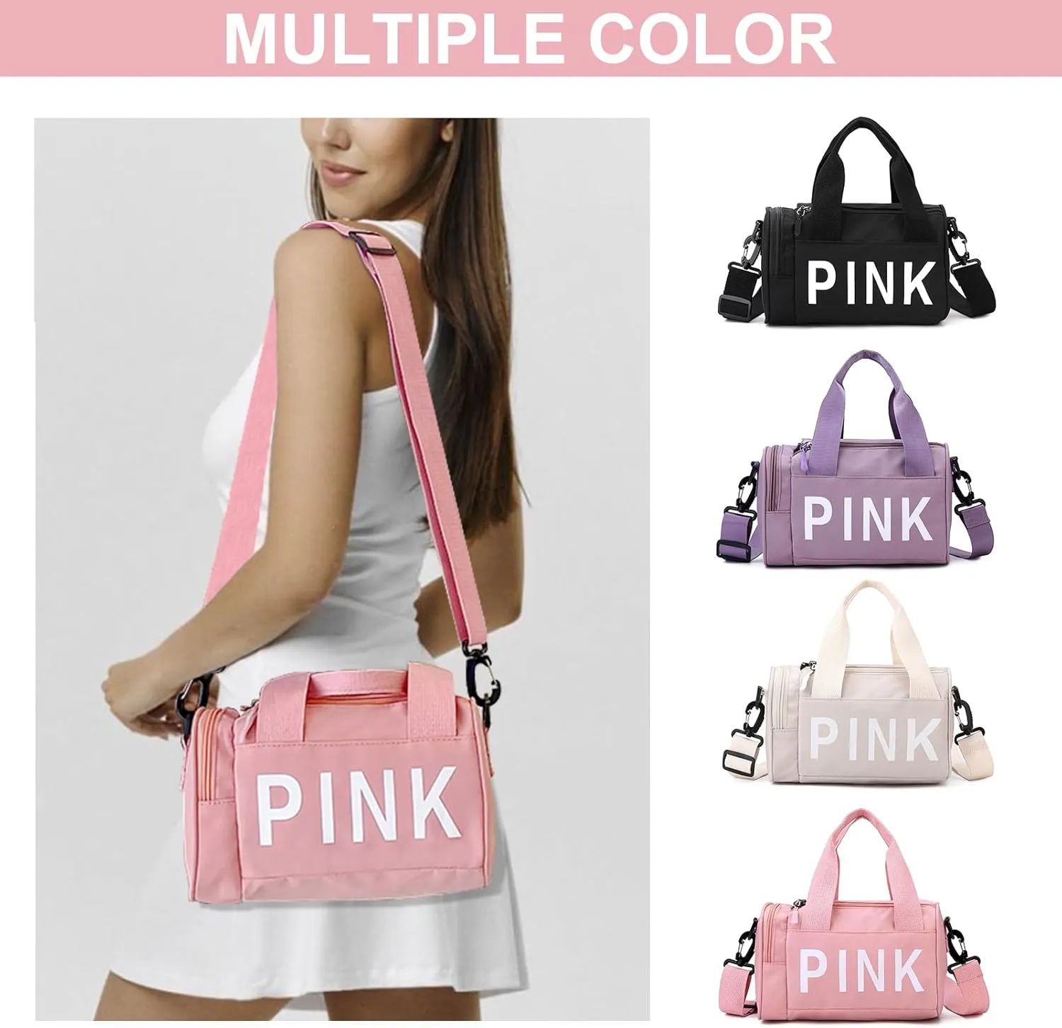 Mini Small Crossbody Bag Gym Bag for Women Men, Cute Small Duffle Bag Aesthetic Sports Handbag, Waterproof Gym Tote Bag Portable Fitness Shoulder Bag for Sports Travel (Pink-b)