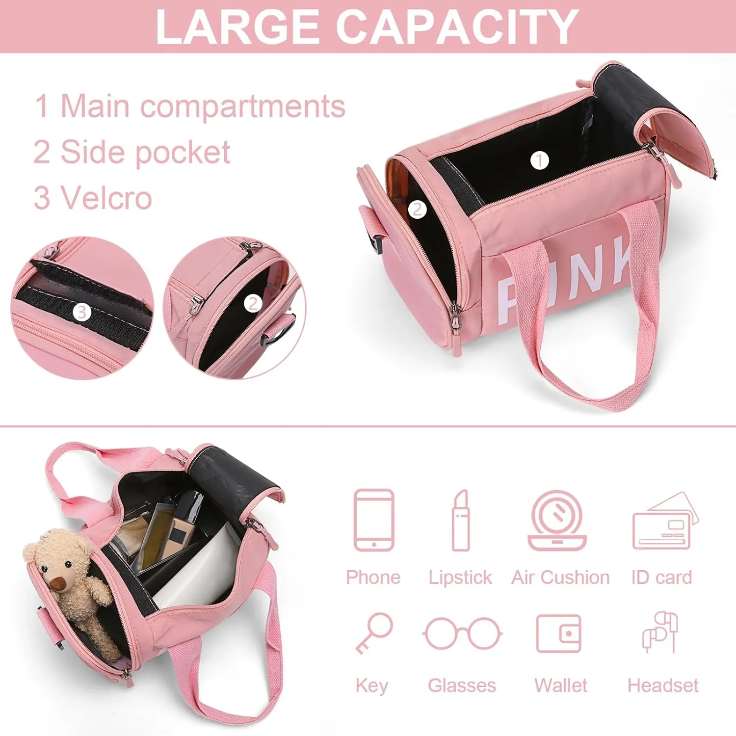 Mini Small Crossbody Bag Gym Bag for Women Men, Cute Small Duffle Bag Aesthetic Sports Handbag, Waterproof Gym Tote Bag Portable Fitness Shoulder Bag for Sports Travel (Pink-b)